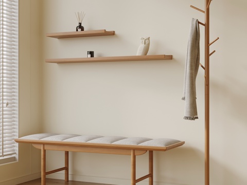 侘寂中古风换鞋凳 衣架3d模型