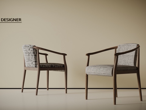 现代中古风休闲椅 餐椅su模型