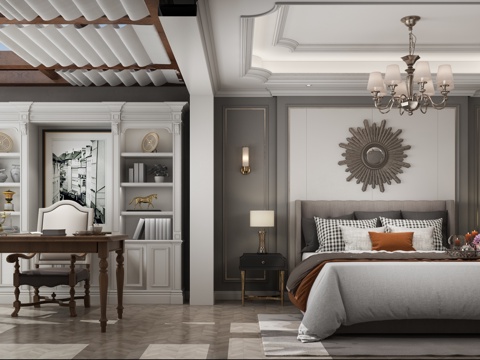  北欧卧室 双人床书桌椅3d模型 