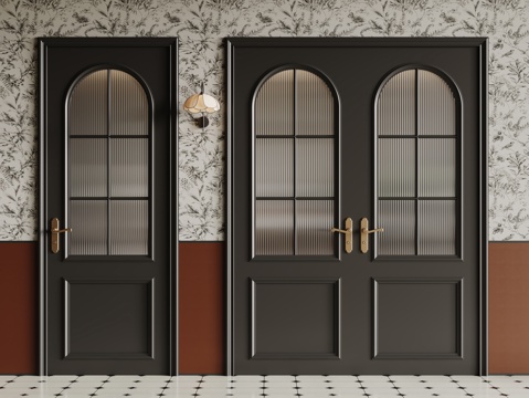 法式复古双开门 单开门 长虹玻璃门 防盗门 平开门su模型