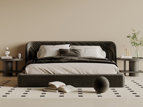  法式复古大床 双人床 床头柜 木制床3d模型 