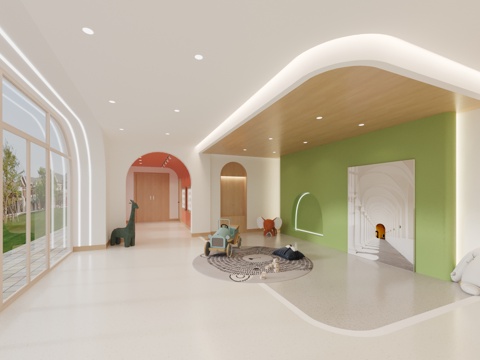  现代幼儿园 接待室 走廊3D模型3d模型 