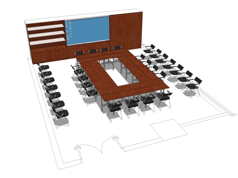 会议桌 会议椅 文件柜 会议室su模型