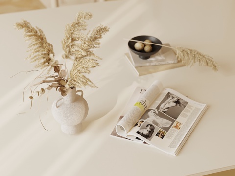 现代摆件组合 花瓶 书su模型