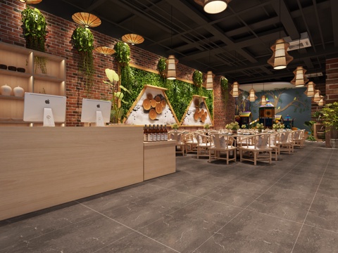  工业风中餐厅3d模型 