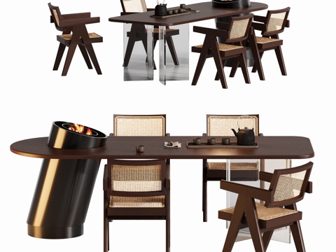 现代茶桌椅茶台su模型