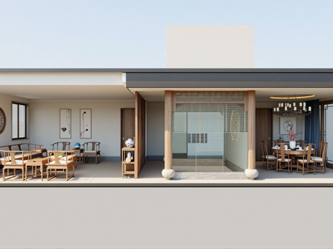 中式别墅客餐厅su模型