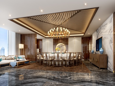 新中式餐厅包房3d模型