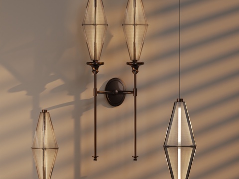 现代金属灯具吊灯壁灯台灯su模型