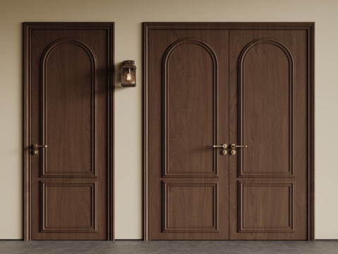  法式中古双开门 单开门 长虹玻璃门 防盗门 平开门3d模型 