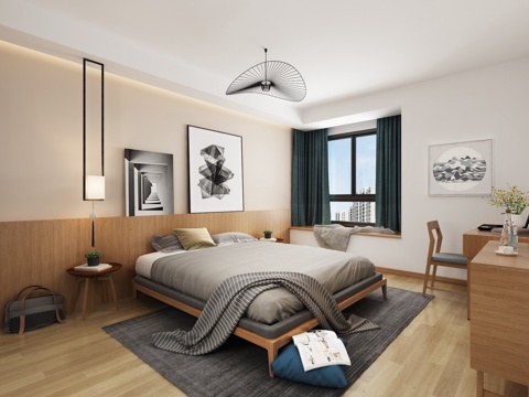  新中式卧室3d模型 