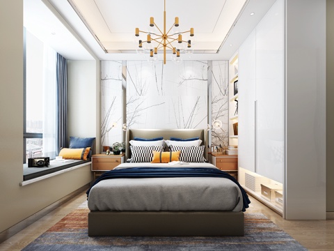  现代卧室3d模型 