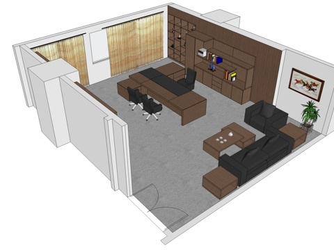 班台桌 办公桌 茶几 沙发 边几 文件柜 董事长室su模型