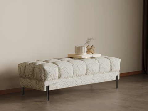  现代中古风换鞋凳 床尾凳3d模型 