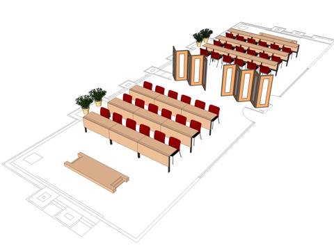 会议桌 培训桌 会议室 会议椅 屏风隔断su模型