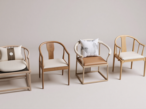 新中式茶桌椅su模型