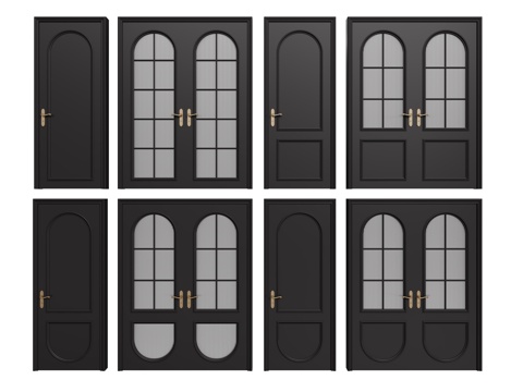 法式复古双开门 单开门 长虹玻璃门 防盗门 平开门su模型