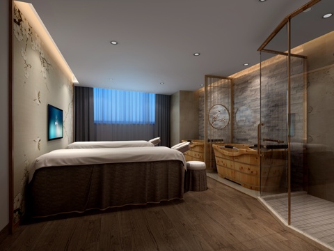  新中式洗浴按摩vip房3d模型 