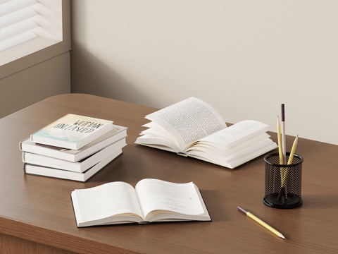 现代摆件 书桌摆件 书籍 笔筒su模型