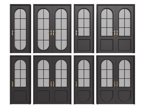  法式复古双开门 单开门 长虹玻璃门 防盗门 平开门3d模型 