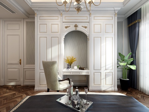  欧式古典欧式背景墙梳妆柜吊灯3d模型 