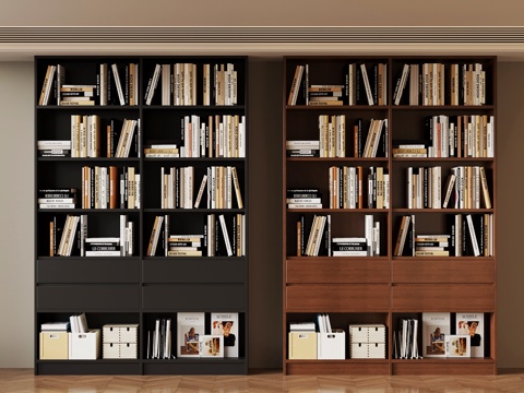  现代中古书柜su模型 