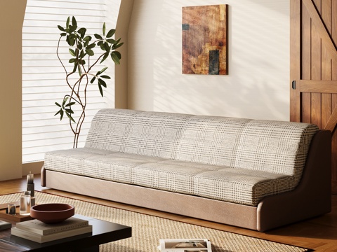 现代中古风沙发 多人休闲沙发su模型