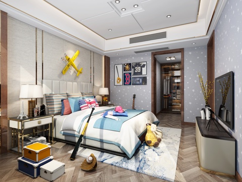  现代港式男孩房3d模型 