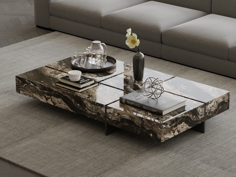 现代意式茶几 方形大理石茶几su模型