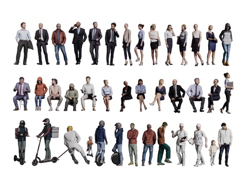 现代人物 男人 女人 人物组合su模型