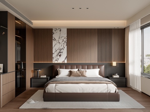  现代意式家居卧室 卧室衣柜  床头背景墙   意式双人床3d模型 