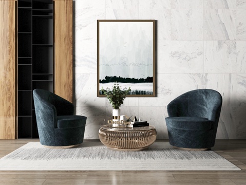  现代沙发茶几组合 花瓶 挂画 摆件 单人沙发 现代沙发3d模型 