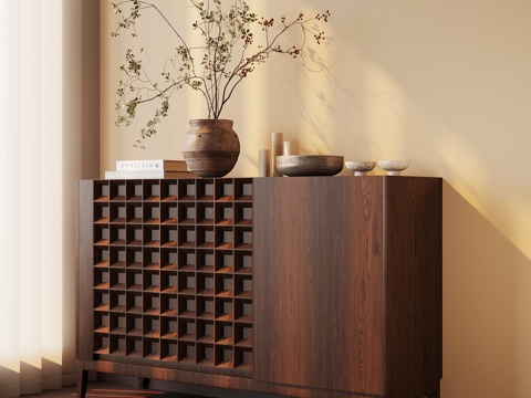 新中式玄关 柜端景柜su模型