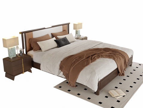  宋式卧室 双人床 床头柜3d模型 