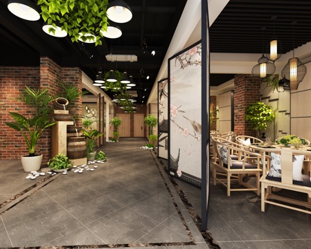  工业风中餐厅3d模型 