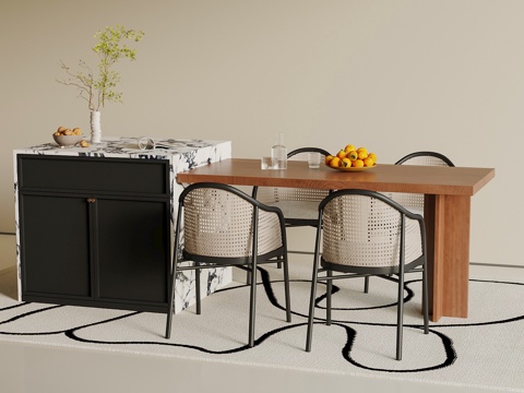 法式中岛餐桌椅 餐桌椅组合su模型