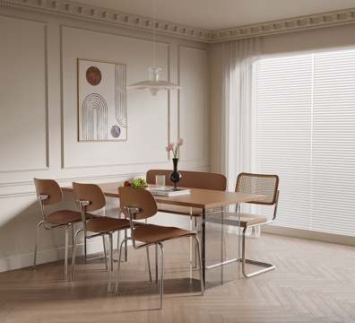 法式中古风餐厅 餐桌椅组合su模型