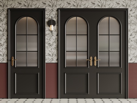  法式复古双开门 单开门 长虹玻璃门 防盗门 平开门3d模型 