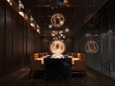  工业风餐厅包厢3d模型 