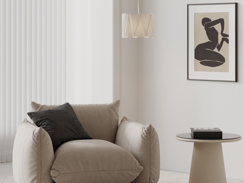 现代单人沙发 休闲沙发 边几su模型