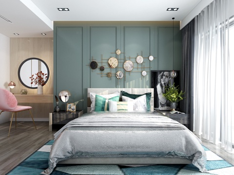 现代卧室 床 衣柜3d模型