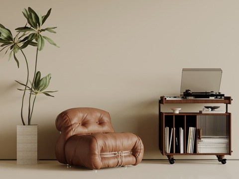 法式休闲沙发 活动边柜 绿植摆件su模型