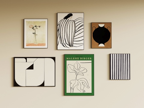 现代挂画 挂画组合su模型