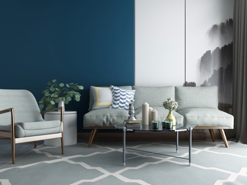  北欧沙发茶几组合 北欧客厅3d模型 