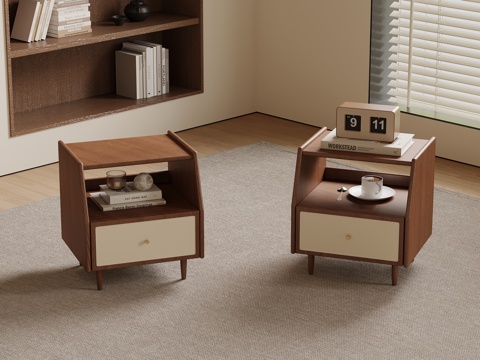 中古风床头柜 边柜 矮柜su模型