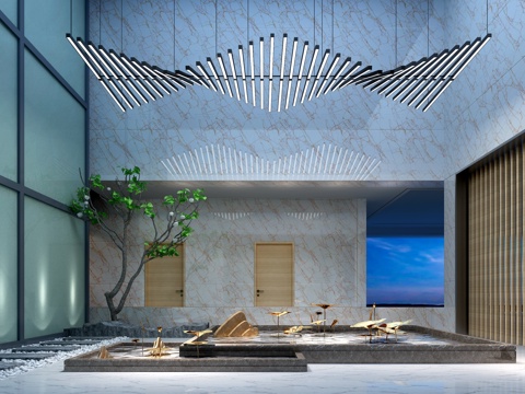  新中式水景区3d模型 