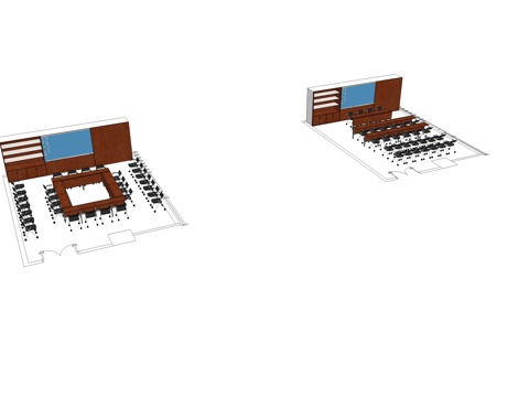 大会议室 会议桌 会议椅 文件柜 大屏幕su模型