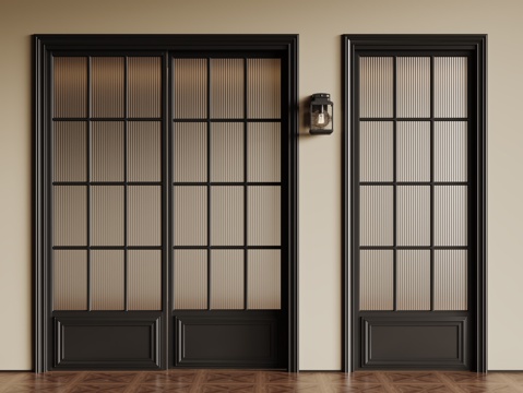  法式复古双开门 单开门 长虹玻璃门 防盗门 平开门3d模型 