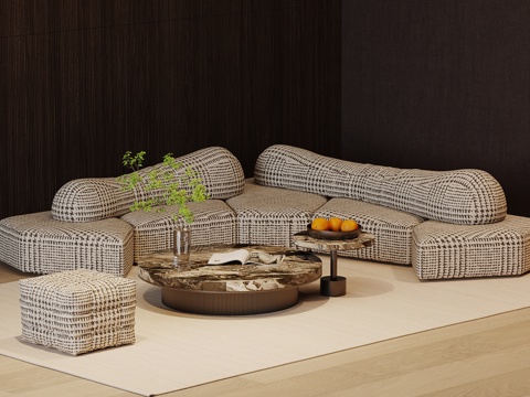 现代意式沙发茶几组合su模型