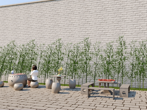 户外石桌椅su模型